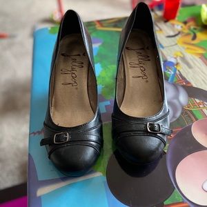 Black leather low heel